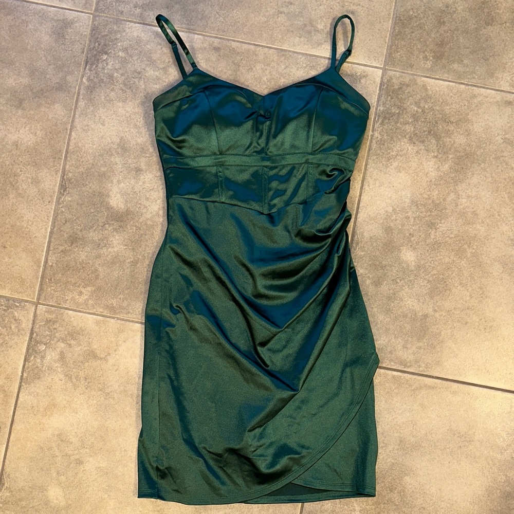 Honey and Rosie Green Satin Dress